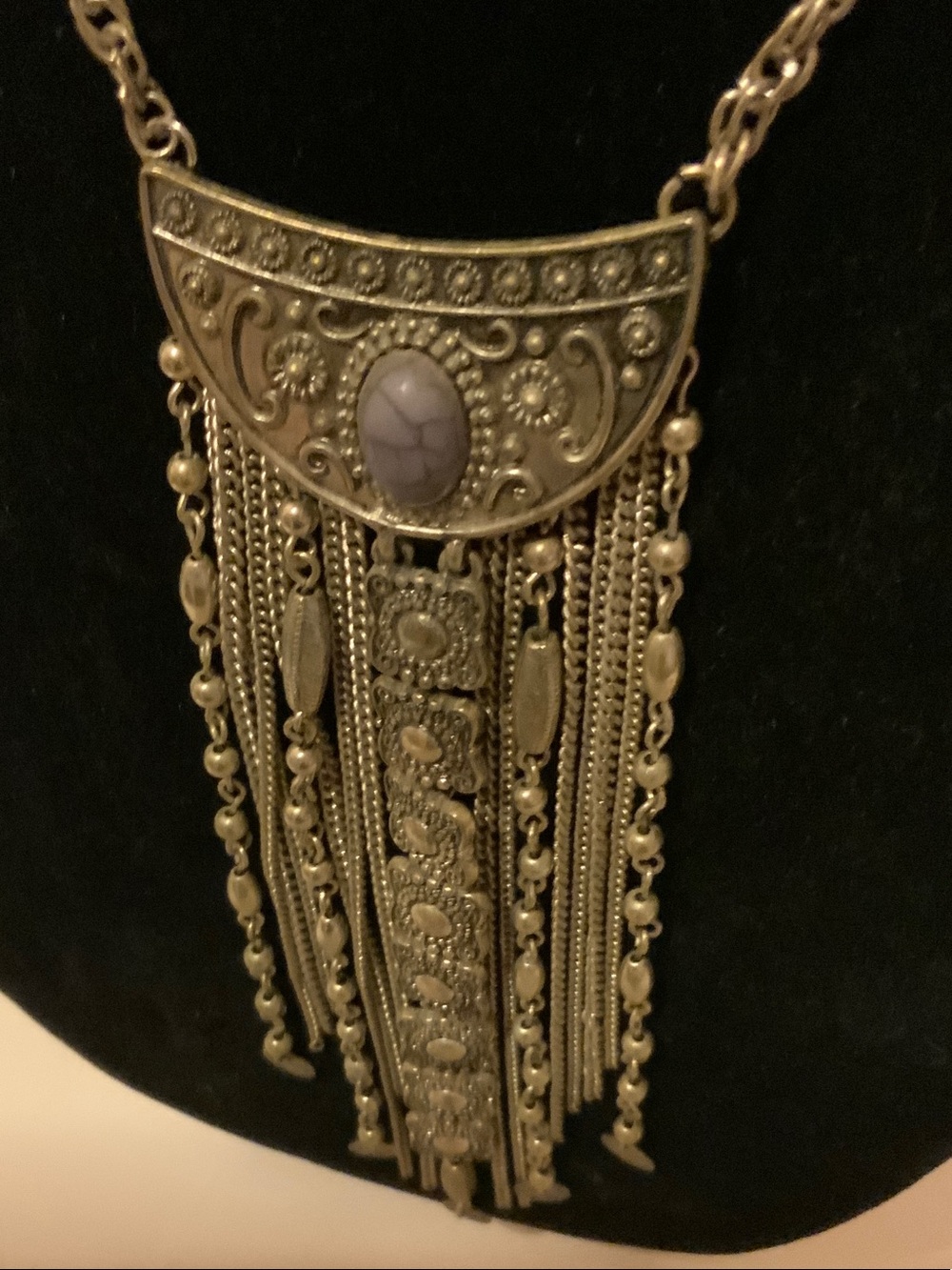 Bohemian Silver-Tone Fringe Pendant Necklace - Picture 4 of 6